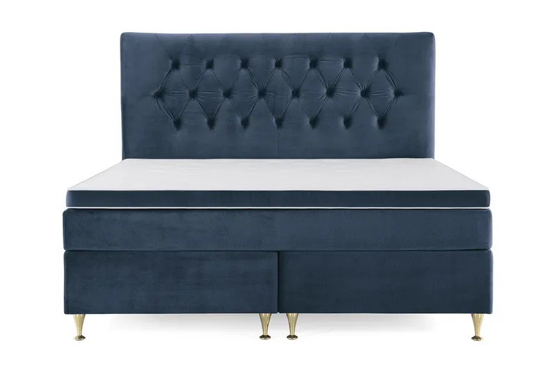 Royal Velvet Komplett Sängpaket 160x200 cm - Mörkblå med Låga Guldben — Mörkblå med Låga Guldben