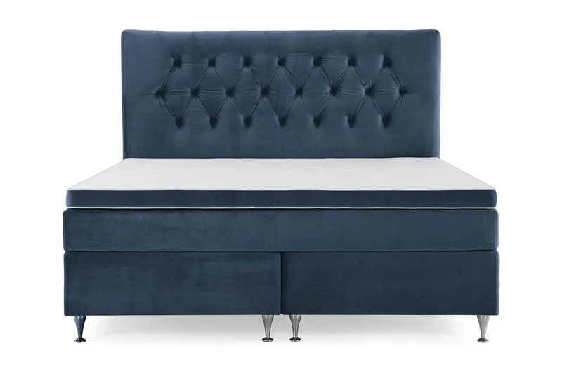 Royal Velvet Komplett Sängpaket 160x200 cm - Mörkblå med Låga Silverben — Mörkblå med Låga Silverben