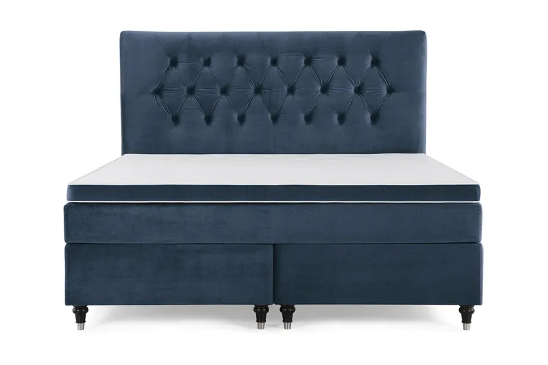 Royal Velvet Komplett Sängpaket 160x200 cm - Mörkblå med Svarvade Ben — Mörkblå med Svarvade Ben