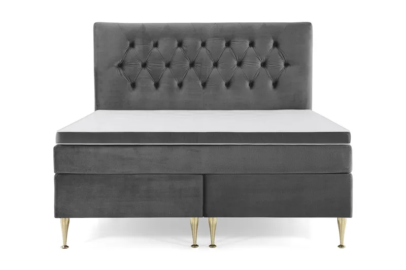 Royal Velvet Komplett Sängpaket 160x200 cm - Mörkgrå med Höga Guldben — Mörkgrå med Höga Guldben