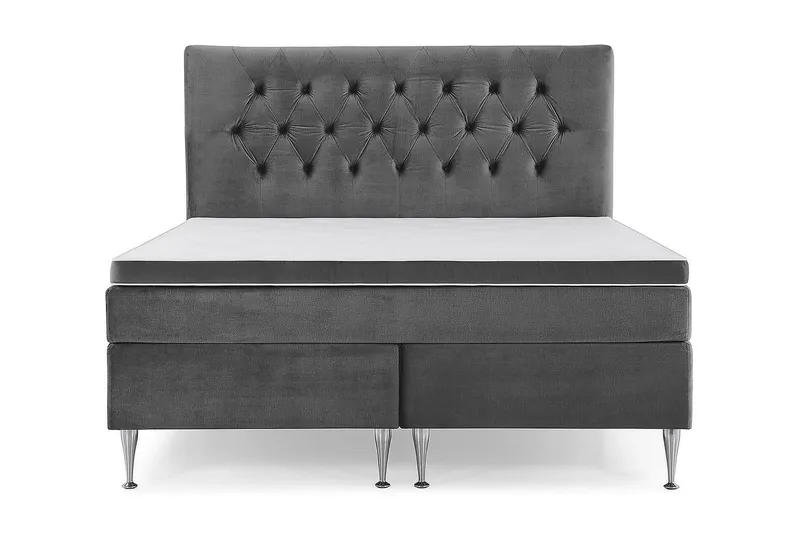Royal Velvet Komplett Sängpaket 160x200 cm - Mörkgrå med Höga Silverben — Mörkgrå med Höga Silverben