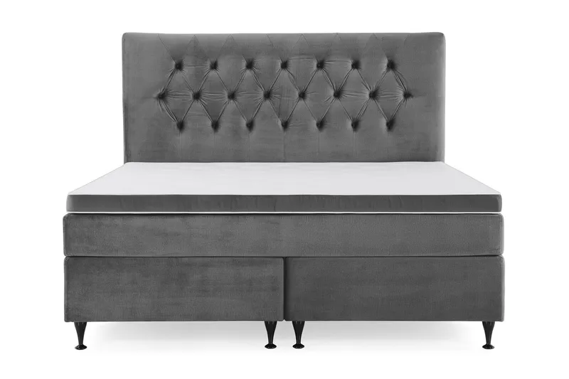 Royal Velvet Komplett Sängpaket 160x200 cm - Mörkgrå med Låga Svarta Ben — Mörkgrå med Låga Svarta Ben