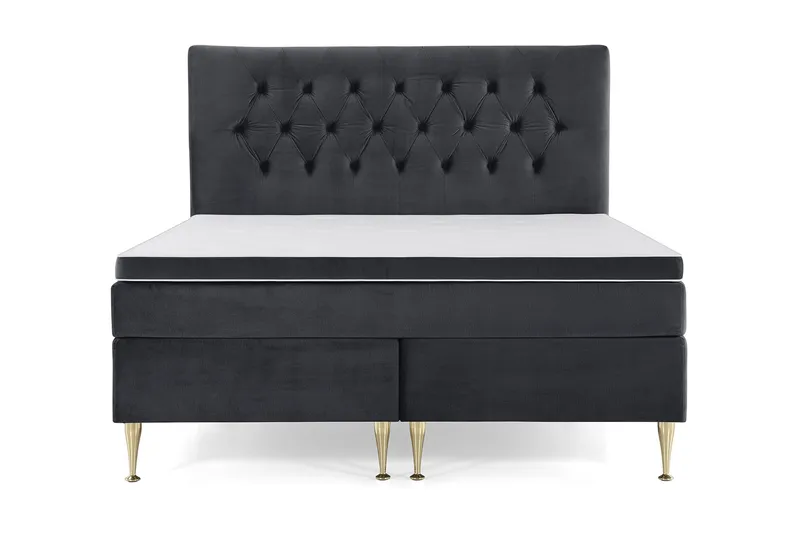 Royal Velvet Komplett Sängpaket 160x200 cm - Svart med Höga Guldben — Svart med Höga Guldben