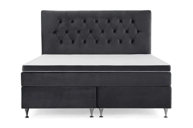 Royal Velvet Komplett Sängpaket 160x200 cm - Svart med Låga Silverben — Svart med Låga Silverben
