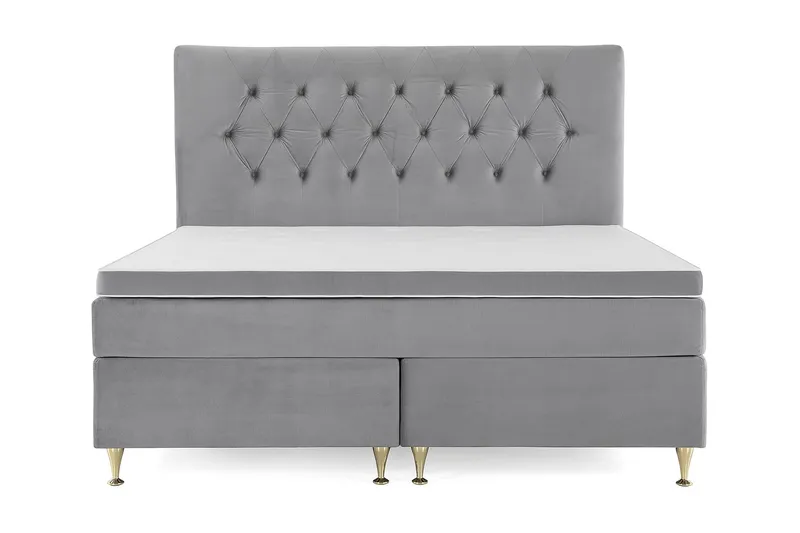 Royal Velvet Komplett Sängpaket 180x200 cm - Ljusgrå med Låga Guldben — Ljusgrå med Låga Guldben