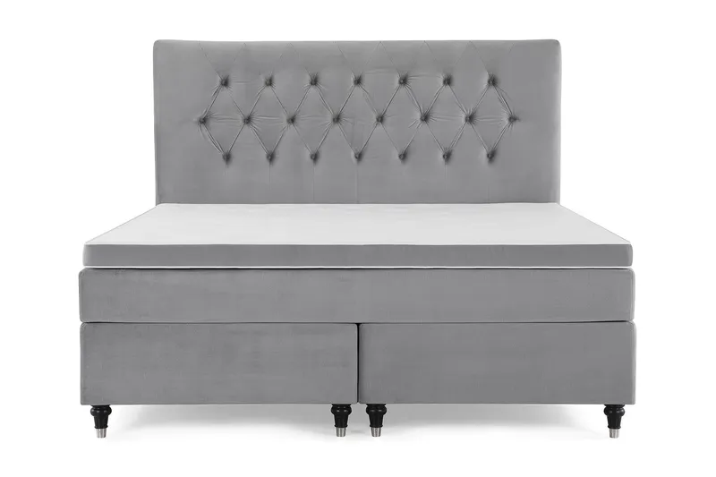 Royal Velvet Komplett Sängpaket 180x200 cm - Ljusgrå med Låga Svarvade Ben — Ljusgrå med Låga Svarvade Ben