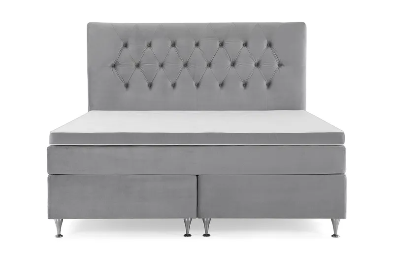Royal Velvet Komplett Sängpaket 180x200 cm - Ljusgrå Sammet/Låga Silverben — Ljusgrå Sammet/Låga Silverben