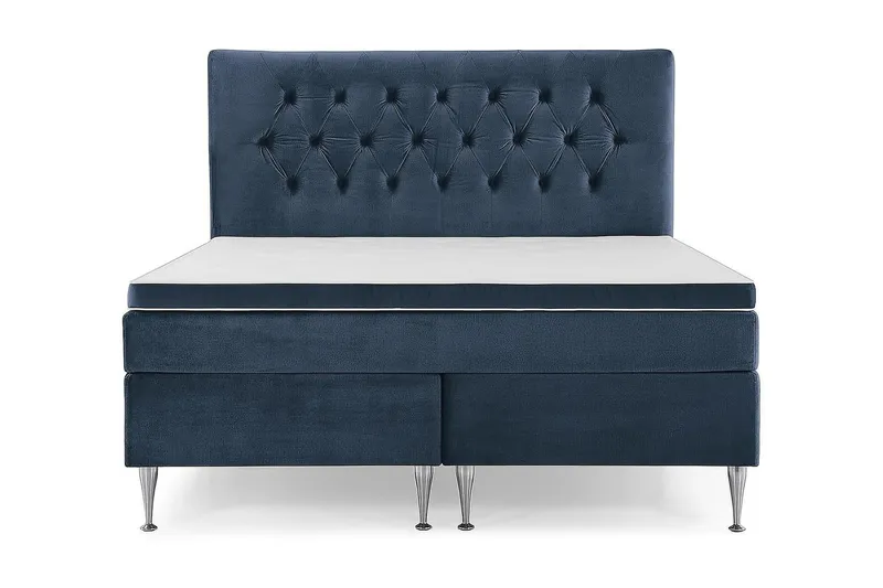 Royal Velvet Komplett Sängpaket 180x200 cm - Mörkblå med Höga Silverben — Mörkblå med Höga Silverben