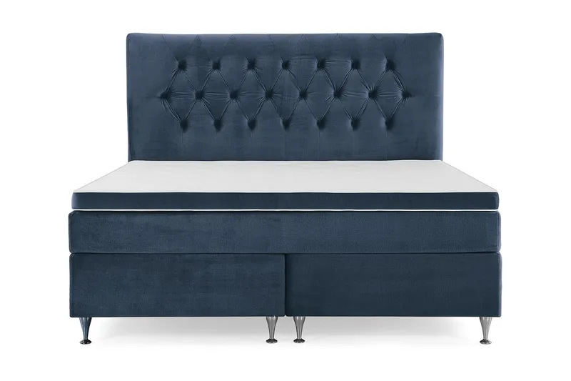 Royal Velvet Komplett Sängpaket 180x200 cm - Mörkblå med Låga Silverben — Mörkblå med Låga Silverben