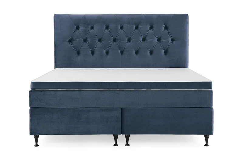 Royal Velvet Komplett Sängpaket 180x200 cm - Mörkblå med Låga Svarta Ben — Mörkblå med Låga Svarta Ben