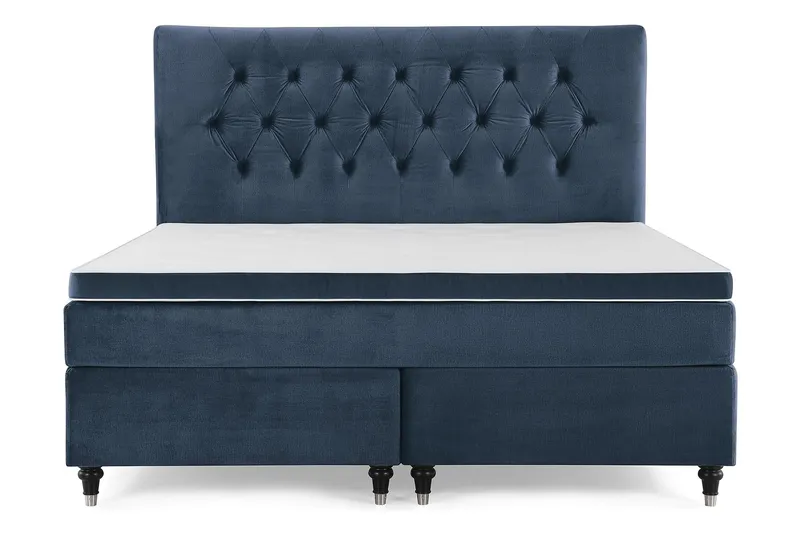 Royal Velvet Komplett Sängpaket 180x200 cm - Mörkblå med Svarvade Ben — Mörkblå med Svarvade Ben