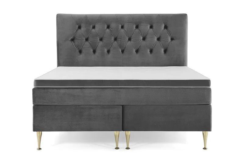 Royal Velvet Komplett Sängpaket 180x200 cm - Mörkgrå med Höga Guldben — Mörkgrå med Höga Guldben