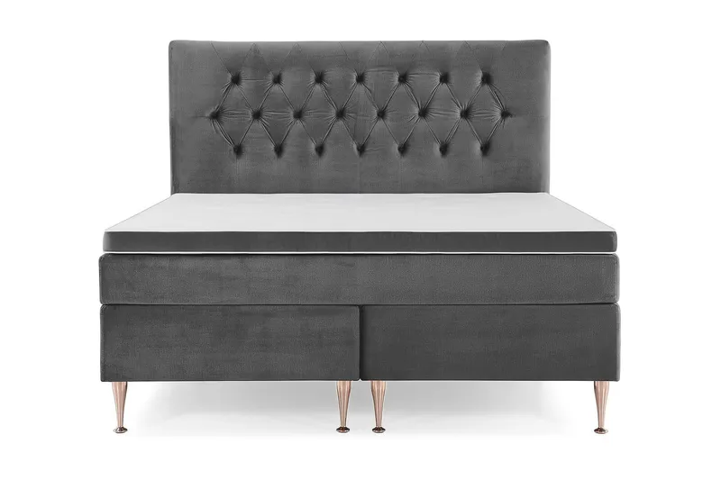 Royal Velvet Komplett Sängpaket 180x200 cm - Mörkgrå med Höga Rosében — Mörkgrå med Höga Rosében