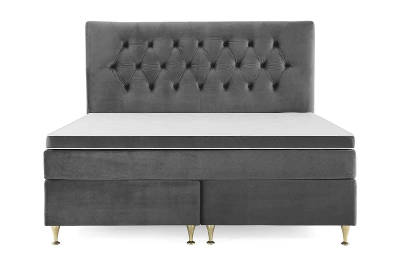 Royal Velvet Komplett Sängpaket 180x200 cm - Mörkgrå med Låga Guldben — Mörkgrå med Låga Guldben