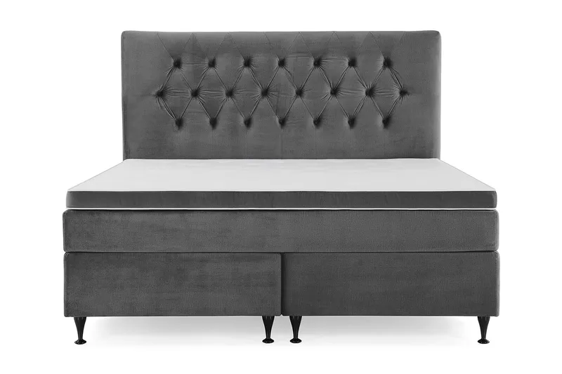 Royal Velvet Komplett Sängpaket 180x200 cm - Mörkgrå med Låga Svarta Ben — Mörkgrå med Låga Svarta Ben