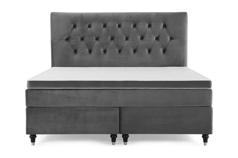Royal Velvet Komplett Sängpaket 180x200 cm - Mörkgrå med Svarvade Ben — Mörkgrå med Svarvade Ben