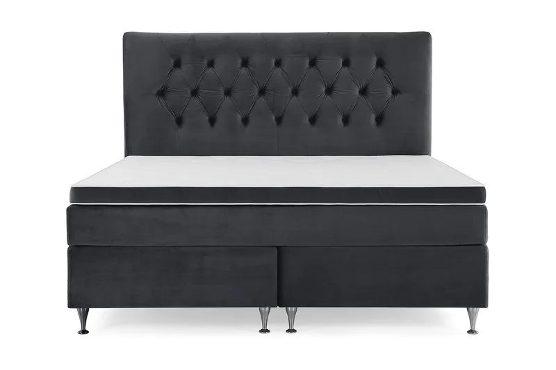 Royal Velvet Komplett Sängpaket 180x200 cm - Svart med Låga Silverben — Svart med Låga Silverben