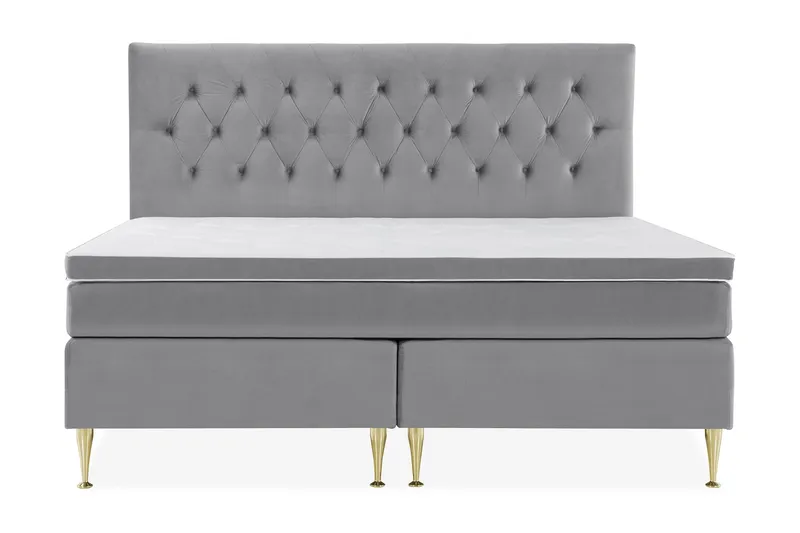 Royal Velvet Komplett Sängpaket 210x210 cm - Ljusgrå med Höga Guldben — Ljusgrå med Höga Guldben