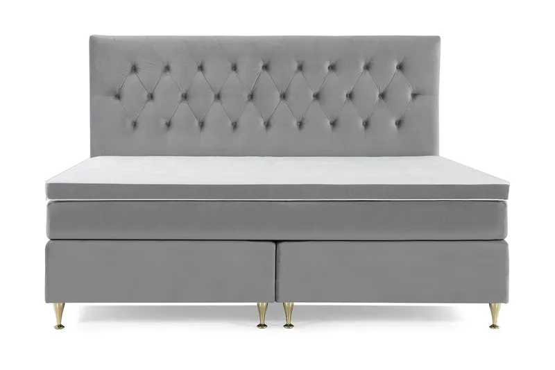 Royal Velvet Komplett Sängpaket 210x210 cm - Ljusgrå med Låga Guldben — Ljusgrå med Låga Guldben
