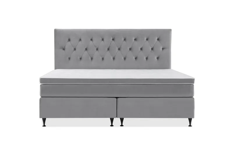 Royal Velvet Komplett Sängpaket 210x210 cm - Ljusgrå med Låga Svarta Ben — Ljusgrå med Låga Svarta Ben