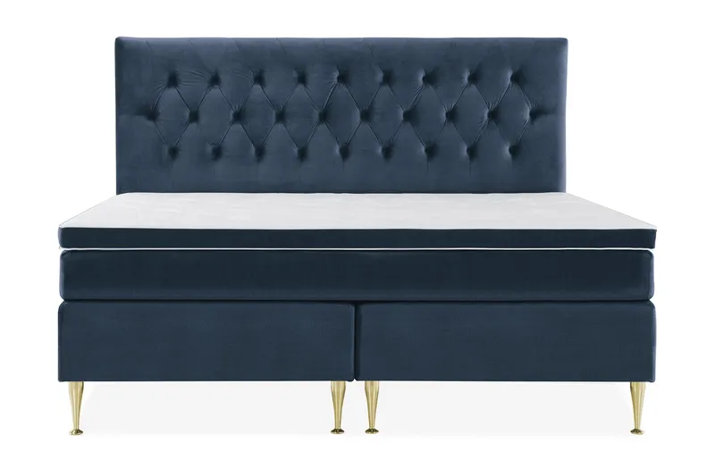 Royal Velvet Komplett Sängpaket 210x210 cm - Mörkblå med Höga Guldben — Mörkblå med Höga Guldben