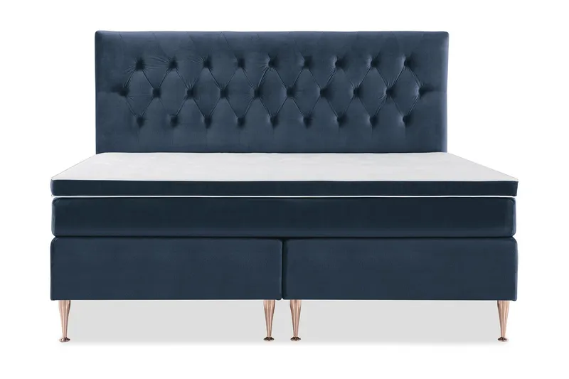 Royal Velvet Komplett Sängpaket 210x210 cm - Mörkblå med Höga Rosében — Mörkblå med Höga Rosében