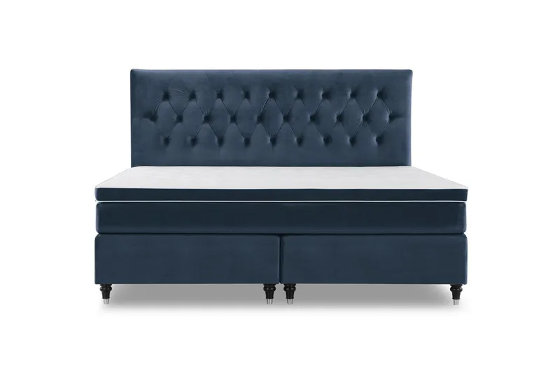 Royal Velvet Komplett Sängpaket 210x210 cm - Mörkblå med Svarvade Ben — Mörkblå med Svarvade Ben