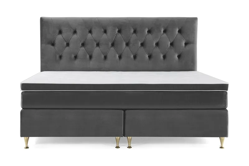 Royal Velvet Komplett Sängpaket 210x210 cm - Mörkgrå med Låga Guldben — Mörkgrå med Låga Guldben