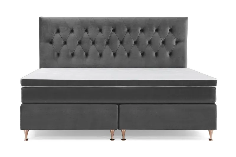 Royal Velvet Komplett Sängpaket 210x210 cm - Mörkgrå med Låga Rosében — Mörkgrå med Låga Rosében
