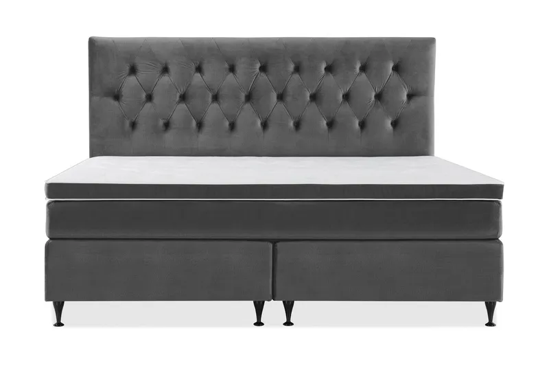 Royal Velvet Komplett Sängpaket 210x210 cm - Mörkgrå med Låga Svarta Ben — Mörkgrå med Låga Svarta Ben