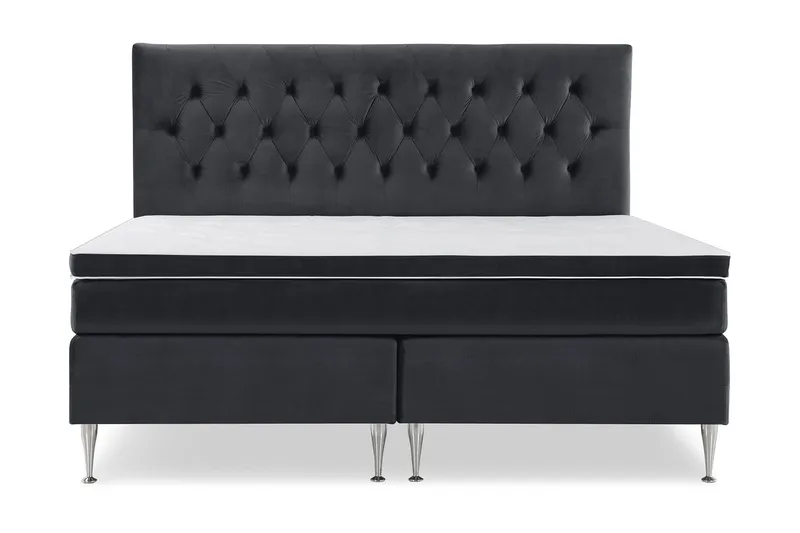 Royal Velvet Komplett Sängpaket 210x210 cm - Svart med Höga Silverben — Svart med Höga Silverben