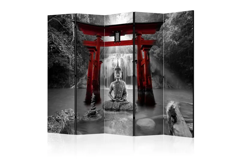 Rumsavdelare - Buddha Smile (Red) II 225x172 - Artgeist sp. z o. o. — Artgeist sp. z o. o.