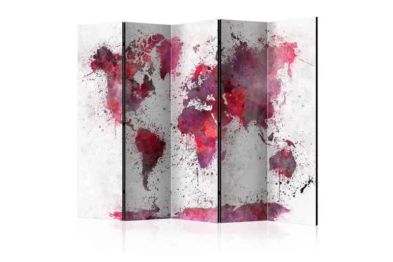 Rumsavdelare - World Map: Red Watercolors II 225x172 - Artgeist sp. z o. o. — Artgeist sp. z o. o.