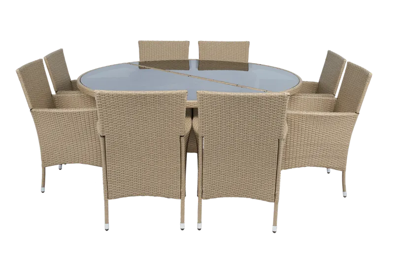 Rund matgrupp 8 stolar i beige – Tylösand