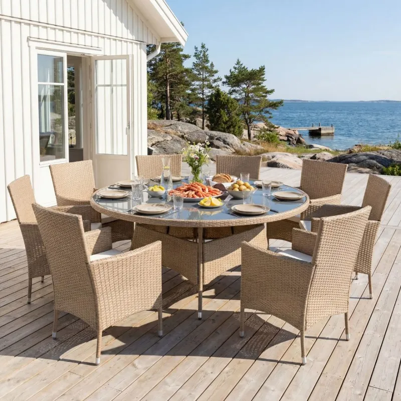 Rund matgrupp 8 stolar i beige  Tylösand — outl1.se