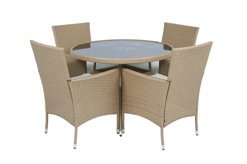 Rund matgrupp \| Bord Ø100 cm & 4 stolar med dynor \| Tylösand – Beige