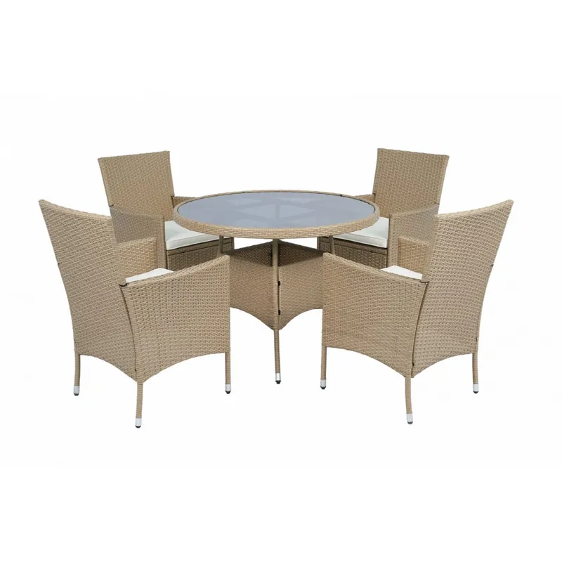 Rund matgrupp | Bord Ø100 cm & 4 stolar med dynor | Tylösand  Beige — outl1.se