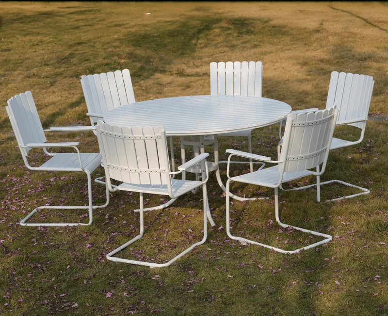 Rund matgrupp utomhus 6 stolar \| Ø135 cm \| Vit – Glänta