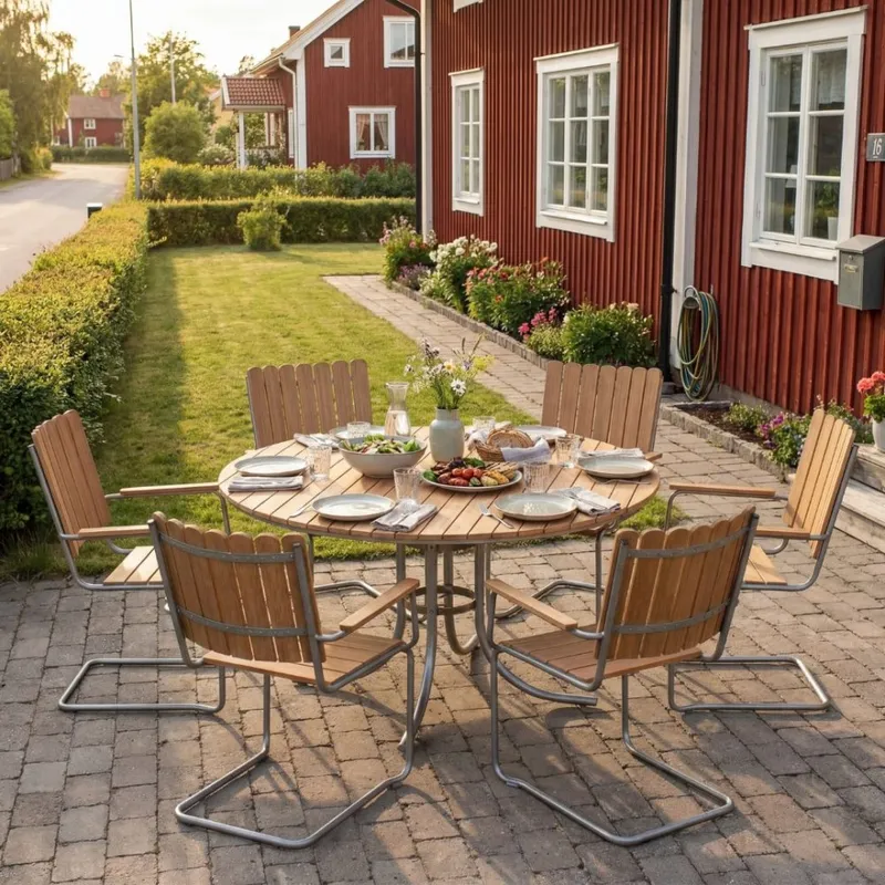 Rund matgrupp utomhus 6 stolar | Stolar i metall | Ø135 cm  Glänta — outl1.se