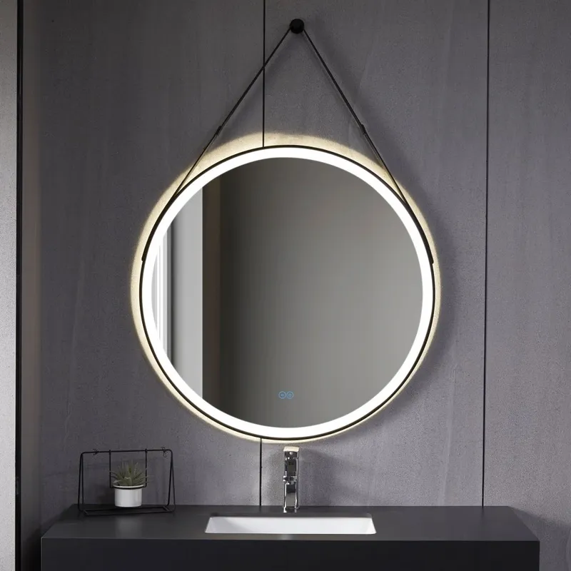 Rund spegel 60cm | Hängrem | LED-belysning & anti-fog — Lyfco