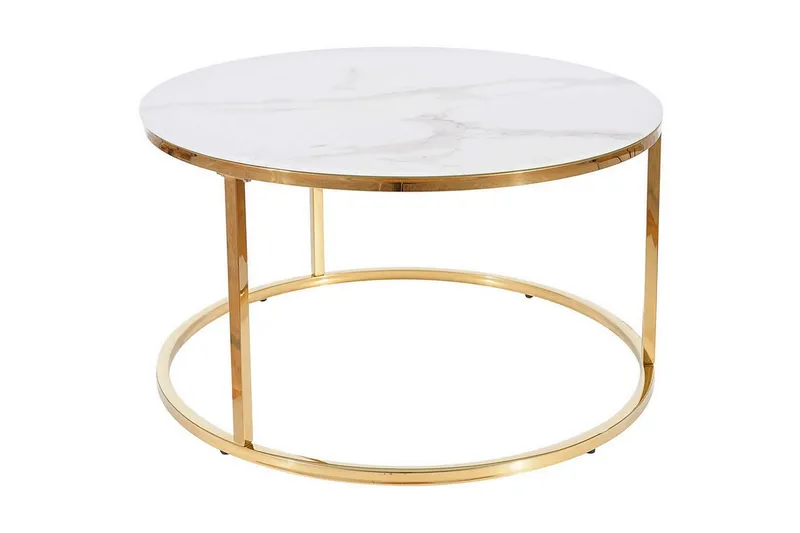 Sabines Soffbord 80 cm Runt Marmormönster - Vit/Guld/Glas — Vit/Guld/Glas