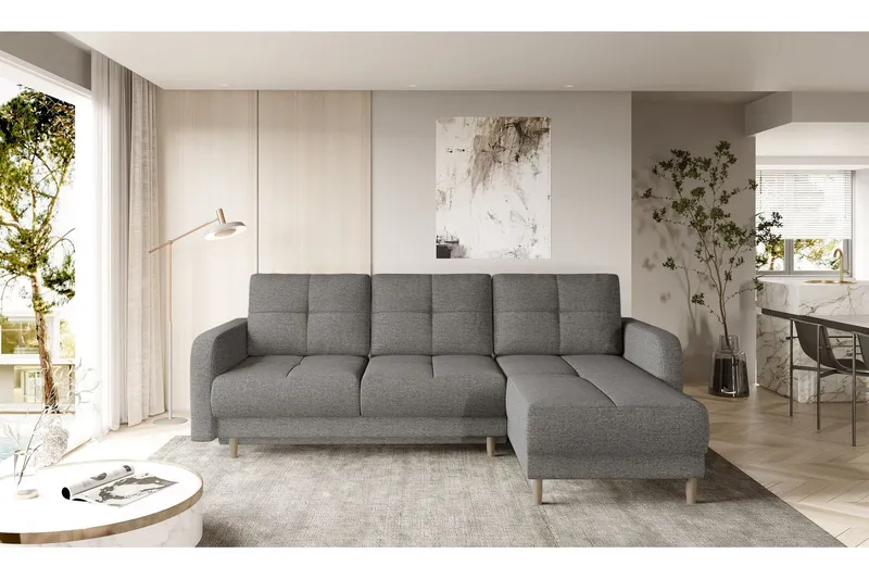 Saimon Bäddsoffa m. Divan med Förvaring 3-sits - Grå (Art.nr 1722207) — Grå