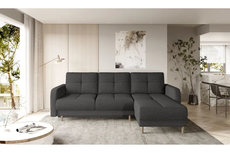 Saimon Bäddsoffa m. Divan med Förvaring 3-sits - Mörkgrå (Art.nr 1722290) — Mörkgrå