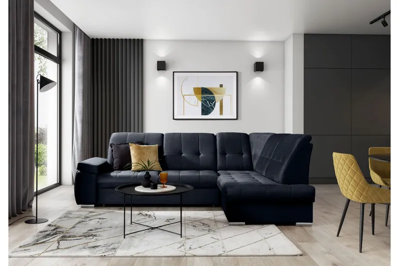 Sajana Bäddsoffa m. Schäslong 3-sits - Mörkblå (Art.nr 1722569) — Mörkblå