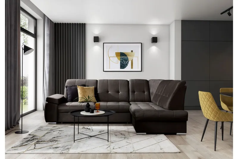 Sajana Bäddsoffa m. Schäslong 3-sits - Mörkbrun (Art.nr 1722543) — Mörkbrun