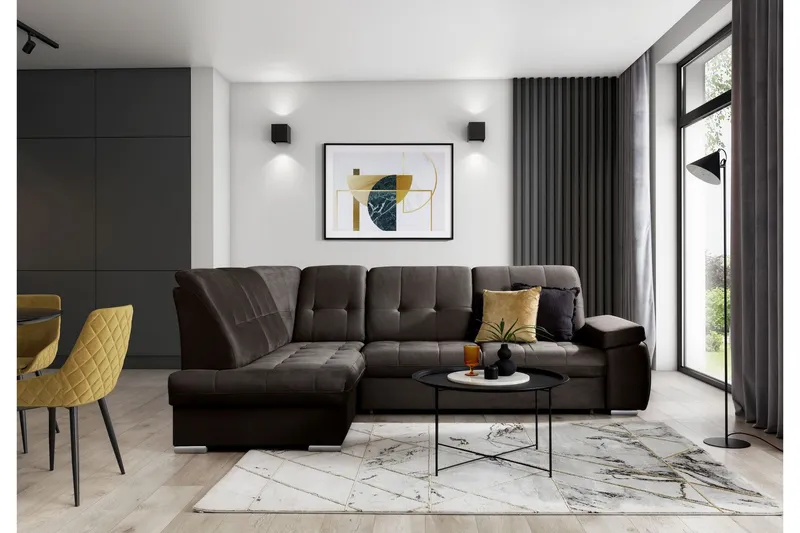 Sajana Bäddsoffa m. Schäslong 3-sits - Mörkbrun (Art.nr 1722503) — Mörkbrun
