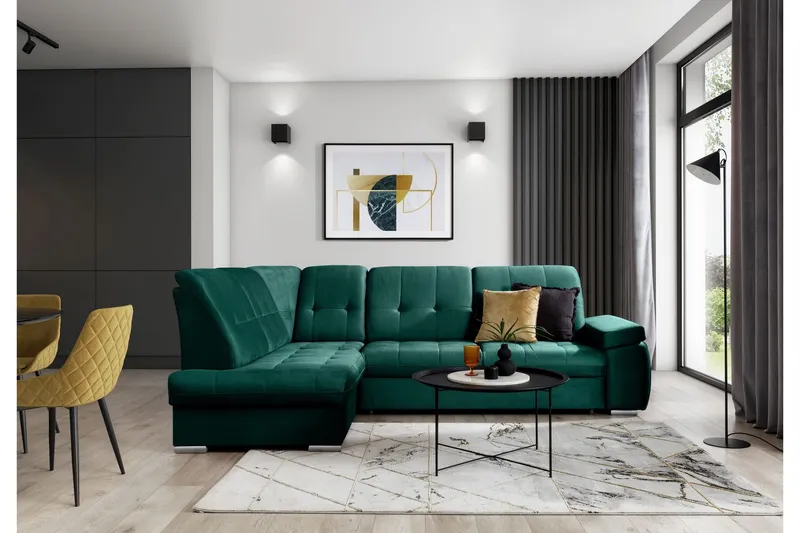 Sajana Bäddsoffa m. Schäslong 3-sits - Mörkgrön (Art.nr 1722505) — Mörkgrön