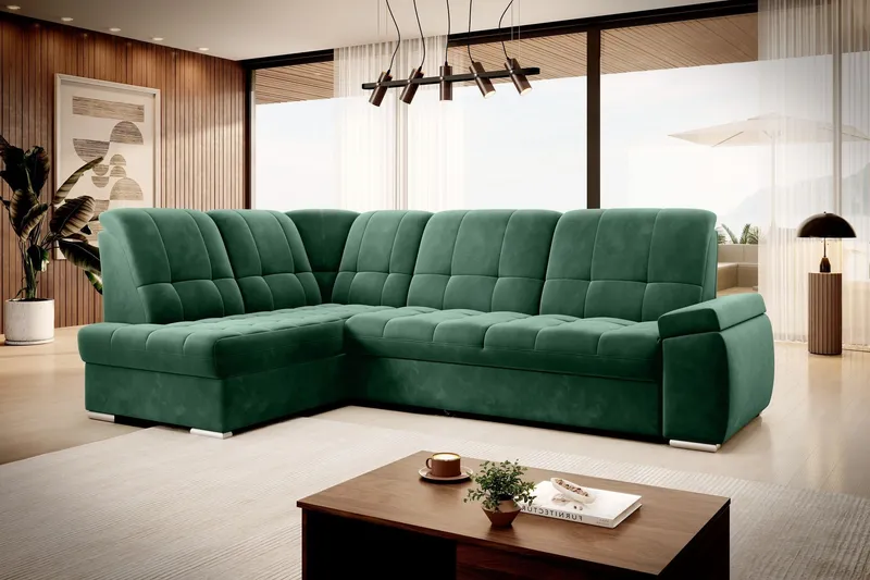 Sajana Bäddsoffa m. Schäslong 3-sits - Mörkgrön (Art.nr 1722492) — Mörkgrön