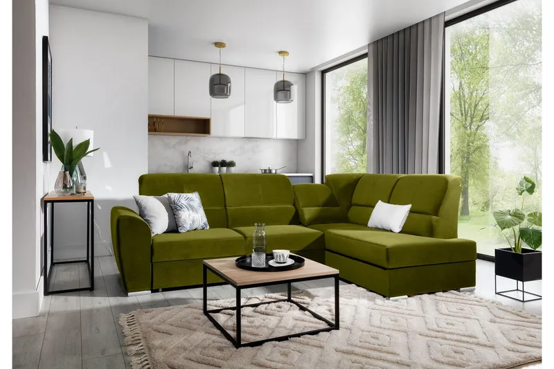 Sajmon Bäddsoffa m. Schäslong 3-sits - Grön (Art.nr 1722481) — Grön