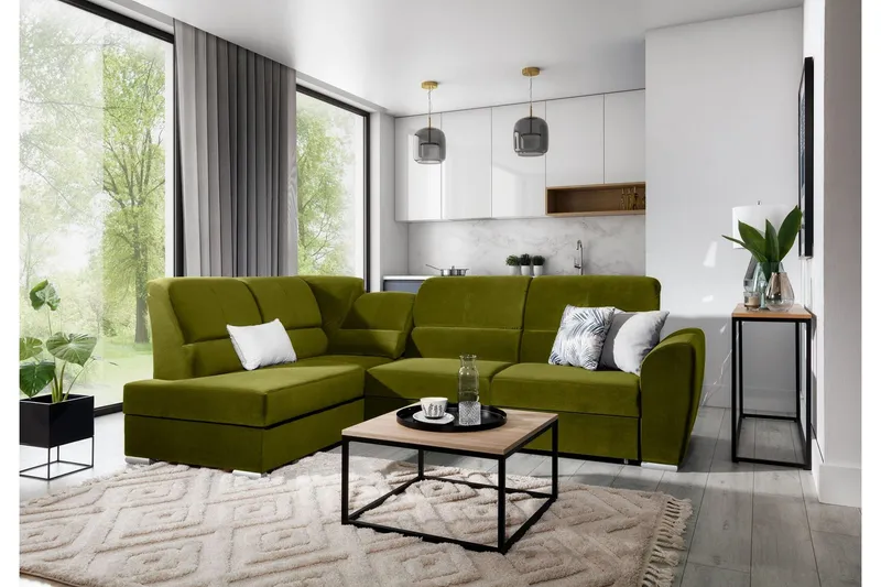 Sajmon Bäddsoffa m. Schäslong 3-sits - Grön (Art.nr 1722394) — Grön
